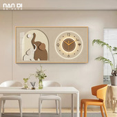 奶油风大象饭厅装 饰画钟表挂钟客厅吉象如意挂画餐桌艺术时钟挂墙