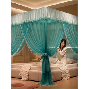 2024年新款宫廷落地三开门蚊帐家用卧室公主风床幔支架杆加粗加厚