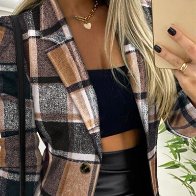Plaid Print Button Front Long Sleeve Coat