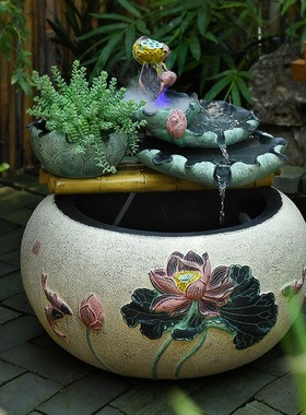 入户花园装饰庭院布置鱼池摆件小院流水鱼缸池塘造景室外水景