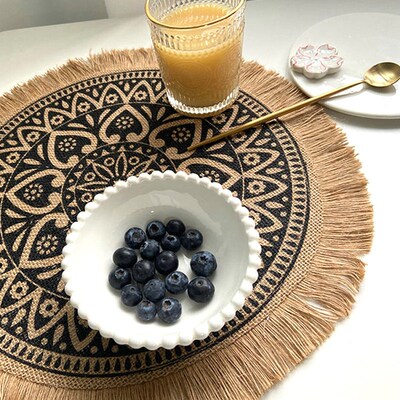 i Simple placemat Circular woven mat restaurant retro 餐桌垫