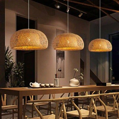 E27 Vintage Bamboo Pendant Lights Shade Retro Hanging Lamp