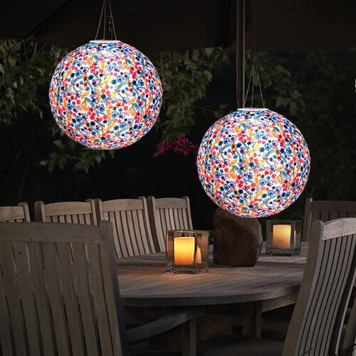 12 inch Printed Waterproof Nylon LED Round Lantern Hanging f