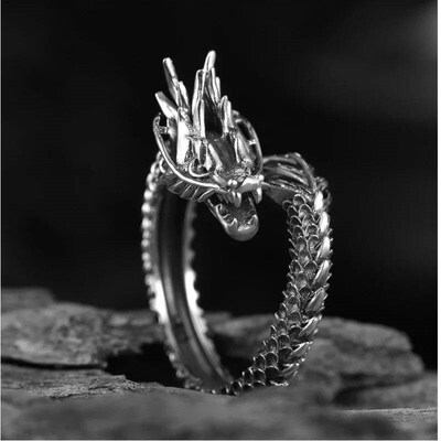 Vintage Dragon Adjustable Rings for Men Retro Gothic Animal