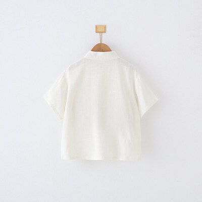 Childrens Hanfu Cotton Linen Collar Base Shirt Short-sleeve