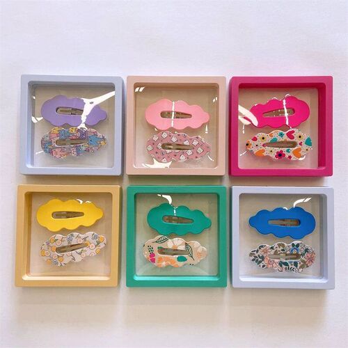 New Packaging!4 Pcs Cute Colorful Printed Hair Clips Women