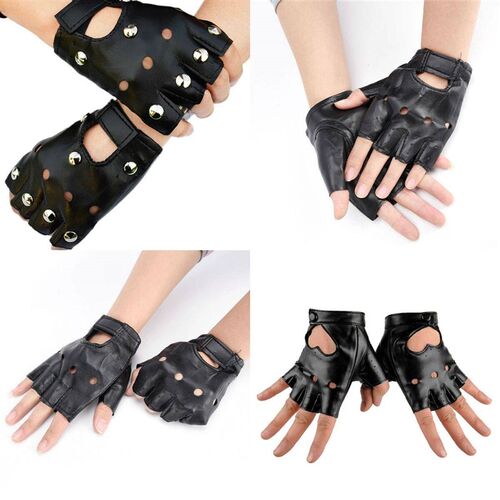 Mens Pu Leather Gloves Half Finger Fingerless Bicycle Anti