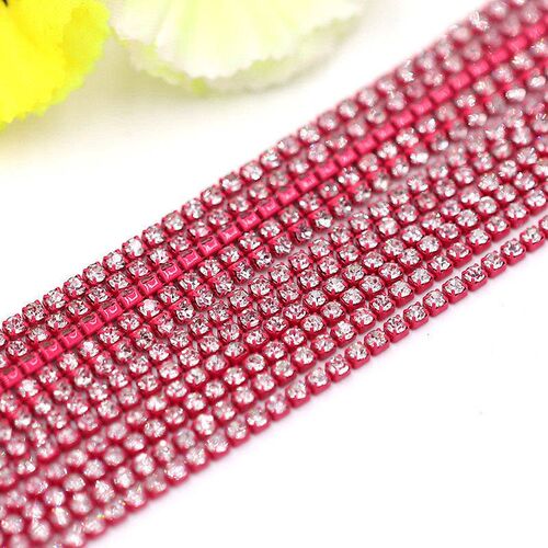Crystal glass Rhinestone Chain with Colorful bottom sew on s