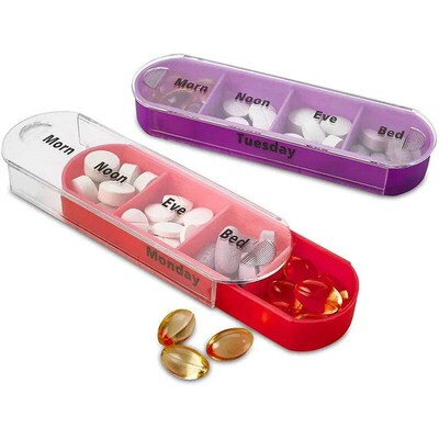 Portable Weekly 7 Days Pill Box Colorful Design Stackable 4