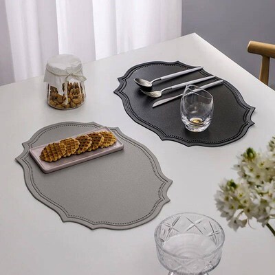 Leather Placemat Tableware Pad Irregular Retro Table Mat Hea