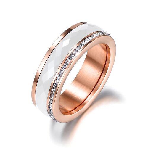 Classic Titanium Stainless Steel White/Black Ceramics Ring J