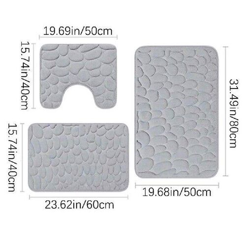 3 Pieces Bathroom Bath Mat Cobblestone Embossed Memory