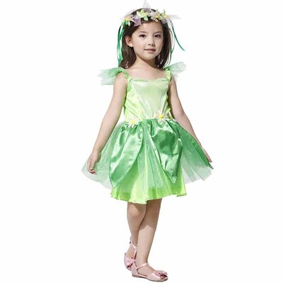 Carnival Halloween Lady Kid Green Tinker Elf Fairy Costume