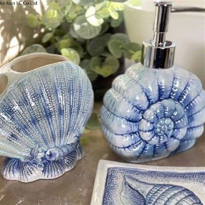 Blue Conch Ceramic Bathroom 5-piece Set Hand Sanitizer
