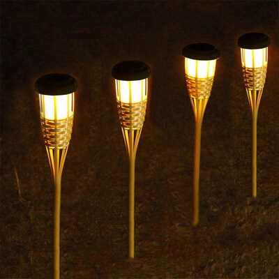 Automatic LED Flame Lawn Lamp Bamboo Solar Lights