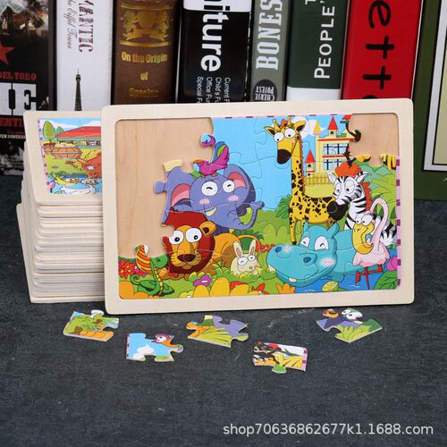 Log Frame 24pcs Wooden Puzzles Children Animal Cartoon Plane