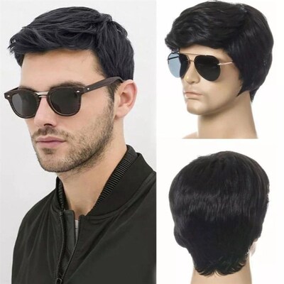 Partial Mens Hair Black Short Hair Mens Chemical Fiber Hea