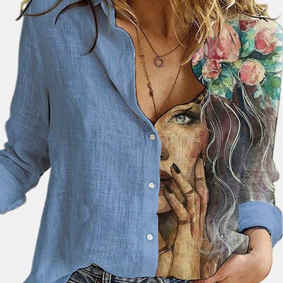 Fashion Stitching Cute Cat Print Long Sleeve Blouses Women