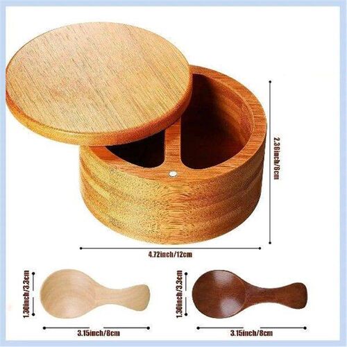 AS63-Bamboo Salt And Pepper Box, Salt Cellar With 2 Storage