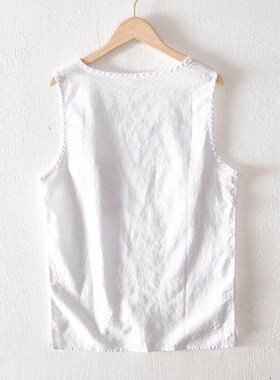 L947 Sleeveless Cotton And Linen Casual Round Neck Vest Loos