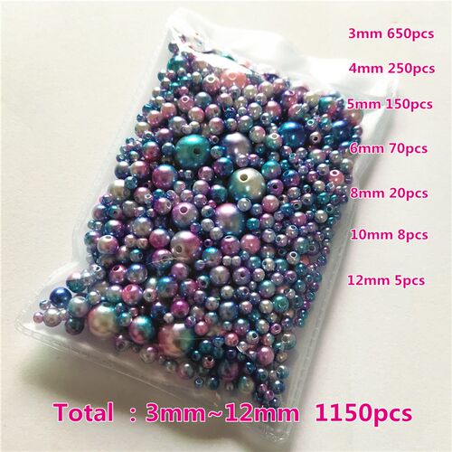 3-12mm Mix size 1150pcs Pure White/Pearl wtraight holes roun