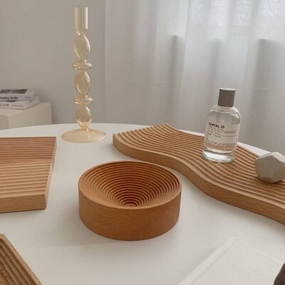 Wooden Nordic Style Water Ripple Chopping Block Household Br