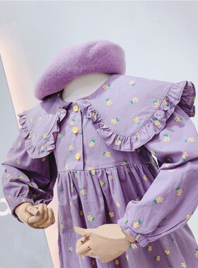 2023  Spring Autumn Baby Girls Cute Floral Print Dress Chil