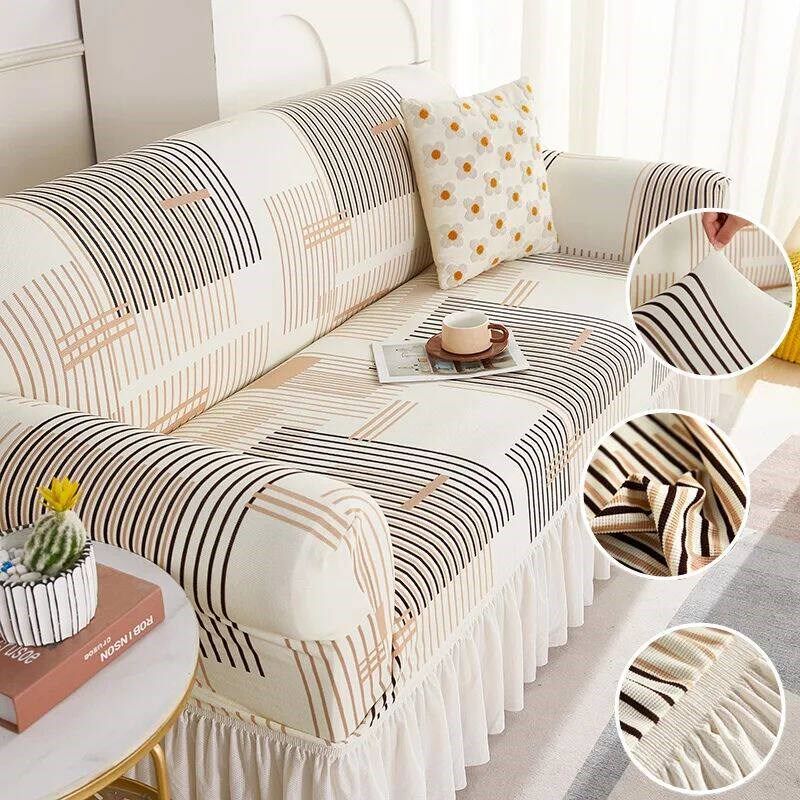 Geometric Print Sofa Skirt vers Sretch Breathable Couch vers