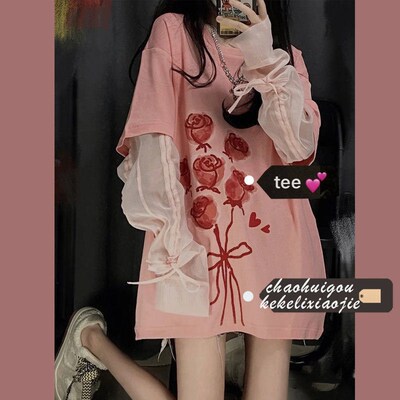 Summer New Loose Ins Design Sense Niche Rose Short-sleeved T