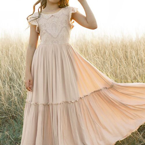 Summer Girls Lace Cotton Bohemia Long Dresses Baby Kids Flow