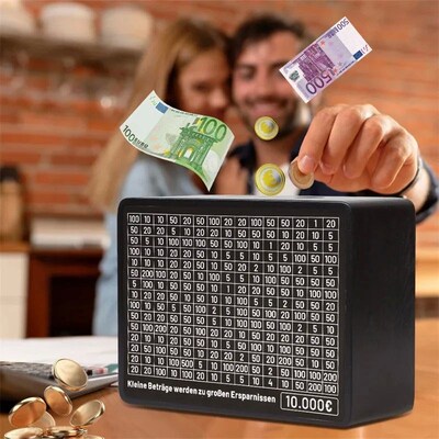 Black Wooden Piggy Bank with Counter, Save Money Box, Coin B