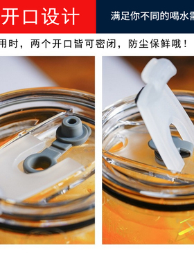 玻璃吸管杯大容量耐高温办公室刻度水杯女带盖咖啡杯子7ml茶杯