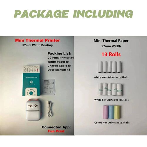 Portable  Thermal Printer with 13 Rolls Papers Wireless For