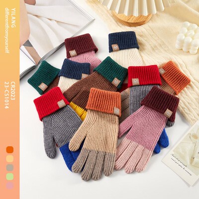 Knitted gloves with exposed fingers, riding womens velvet