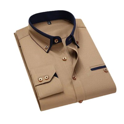Quality Men Shirt Long Sleeve Twill Solid Striped Dress Busi