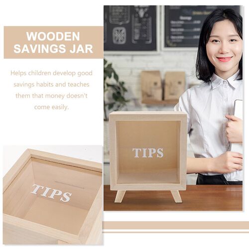 Bank Money Box Piggy Wooden Coin Saving Jar Kids Shadow