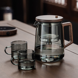 飘逸杯泡茶壶家用胡桃木沏茶过滤内胆茶水分离全玻璃冲茶器泡茶杯