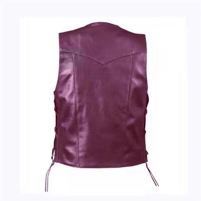 Mens Leather Vest Vneck Singlerow Button Side Straps Short S