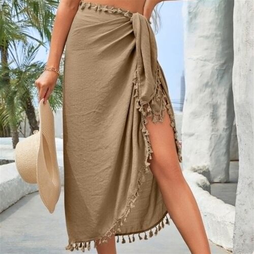 Women Swimsuit ver Up Summer Solid Beach Wrap Skirt Swimwear