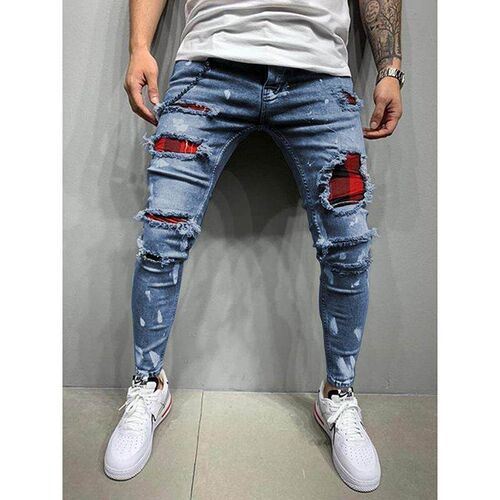 Jeans with holes, mens pants, standing mens small leg