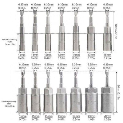 14pcs/set Deeper Magnetic Hexagon Sockets 6-19mm 1/4-Inch