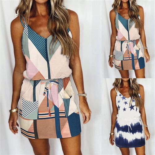 WomenS Dress Summer  Fashion Casual V-Neck Short Sleeve