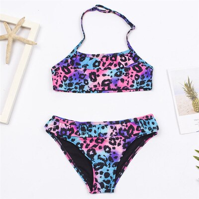 7-14 Years Falbala Leopard Print Girls Kids Swimsuit Swimwea