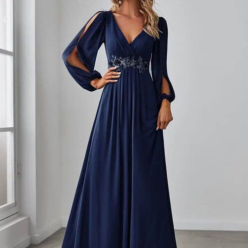 Elegant Evening Dresses Long A-LINE Long Sleeves V-neck Floo