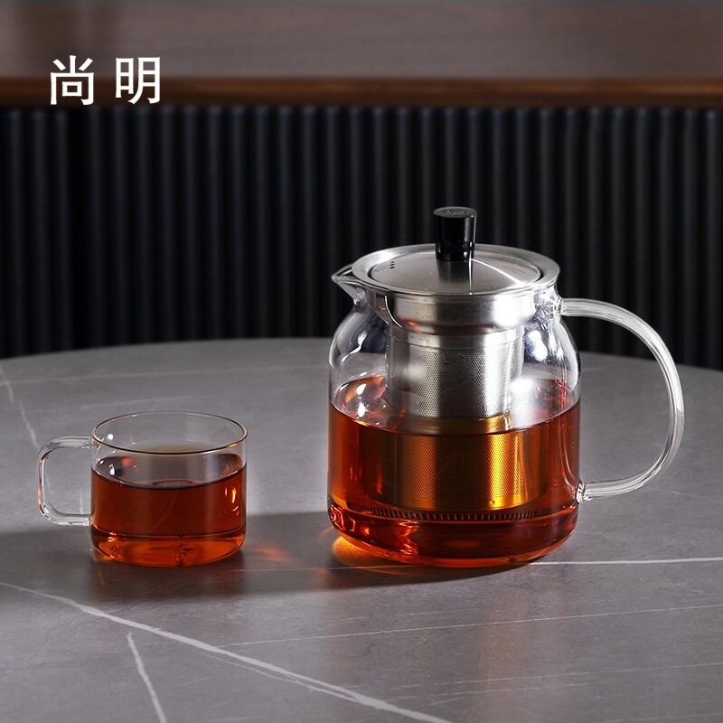 尚明耐高温玻璃花茶泡茶壶壶不锈钢过滤茶具煮茶壶办公室泡茶套装