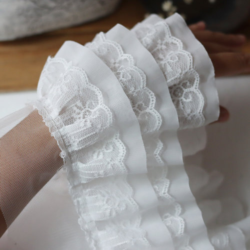 12CM Wide White Black Three Layers 3D Pleated Mesh Chiffon F