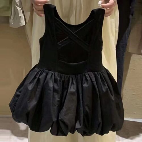 Girls Black Backless Sleeveless Dress Children Baby Girl Flo