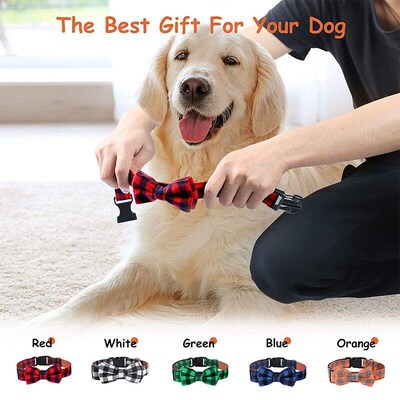 Dog Bow Tie Plaid Dog Collar Cat Bowtie Adjustable Soft Pet