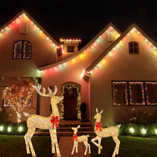 3pcs 2D Deer Christmas Decor LED Light Glowing Garden Decora
