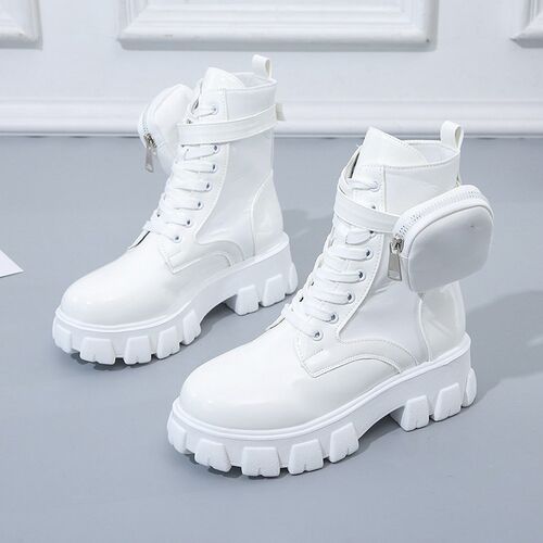 New Botas Women Motorcycle Ankle Boots Wedges Female Lace Up